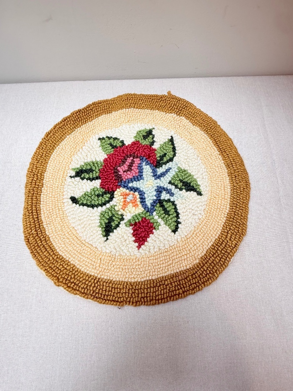 Vintage Hooked Chair Pad Seat Cover 15 Inches